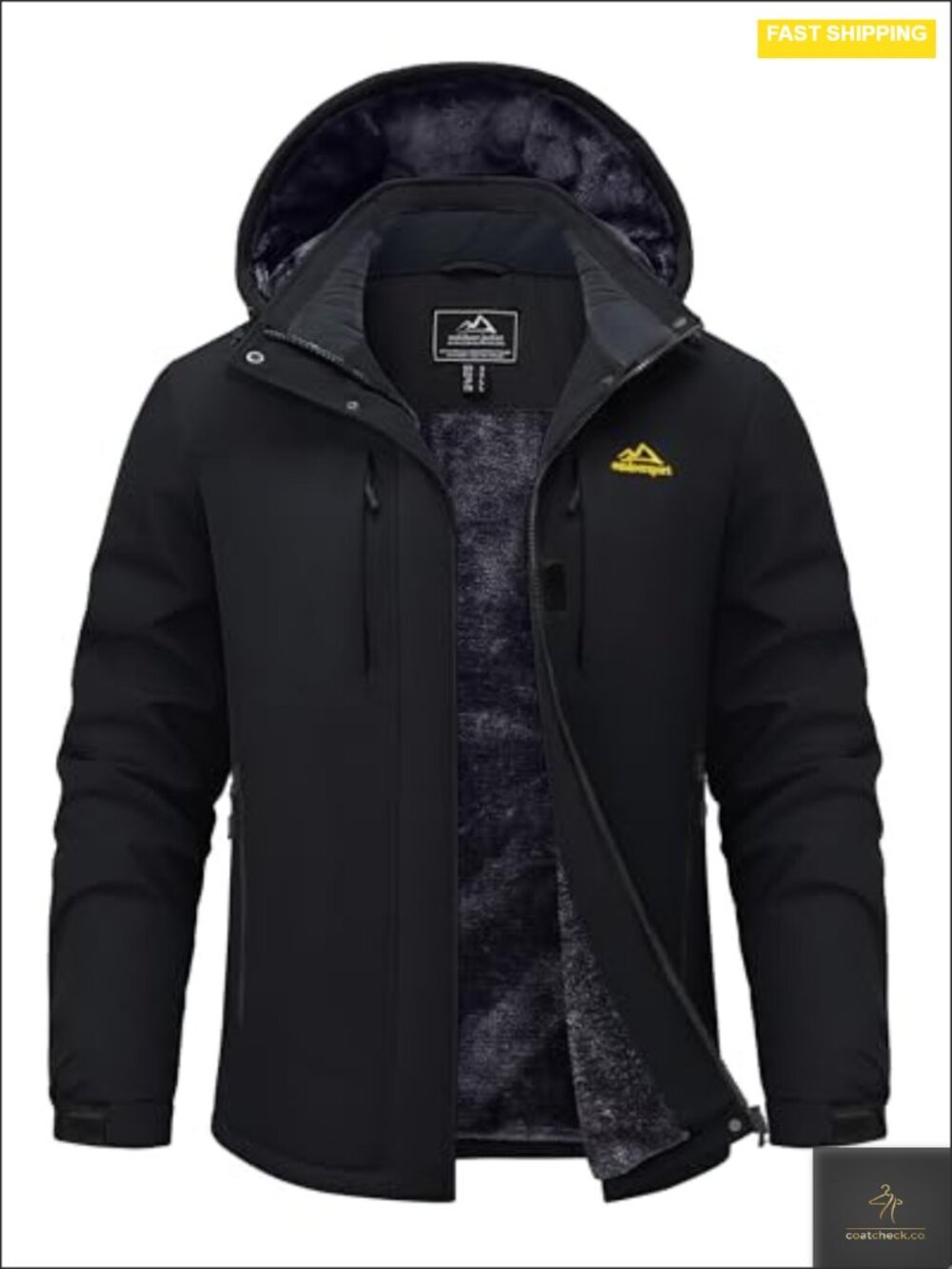 Women's Fleece Lined Waterproof Ski Jacket with Detachable Hood, 5 Pockets